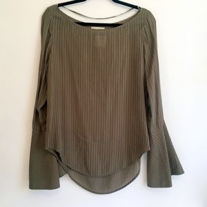 Cloth & Stone S Bell Sleeve Stripe Top Olive NWT